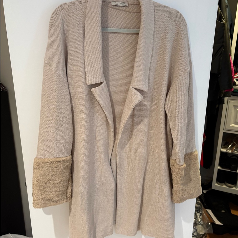 Zara Beige Sweater with Faux Fur Cuffs